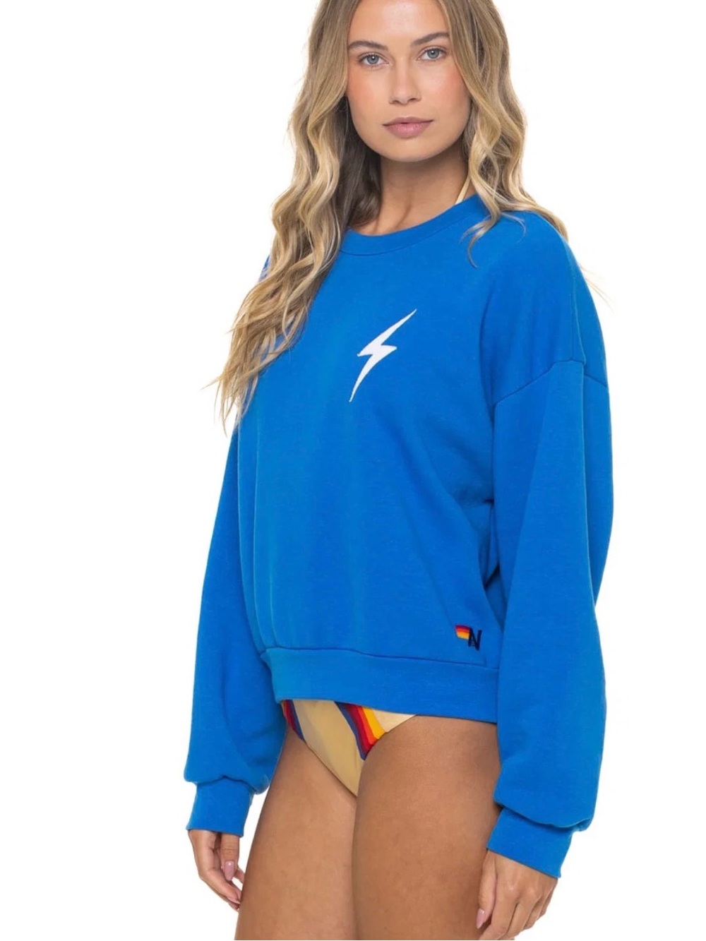 Aviator Nation Ocean Blue Lightning Bolt Stitch Crewneck Sweatshirt - Picture 2 of 6